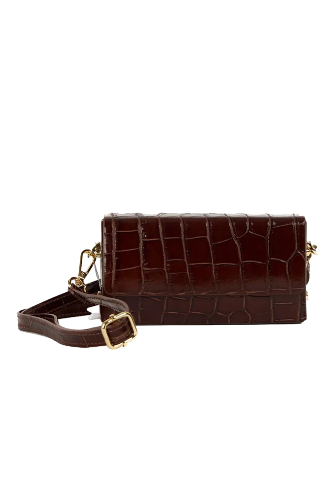 Margot Clutch Bag - Croc Leather/Brown