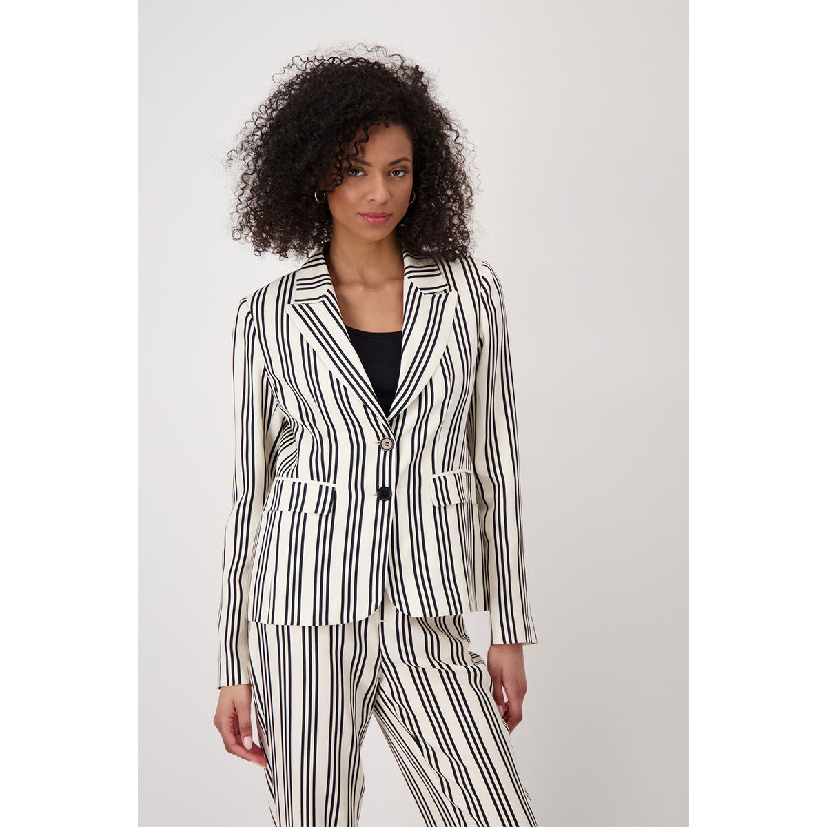 Lapel Collar Blazer Stripes - Black