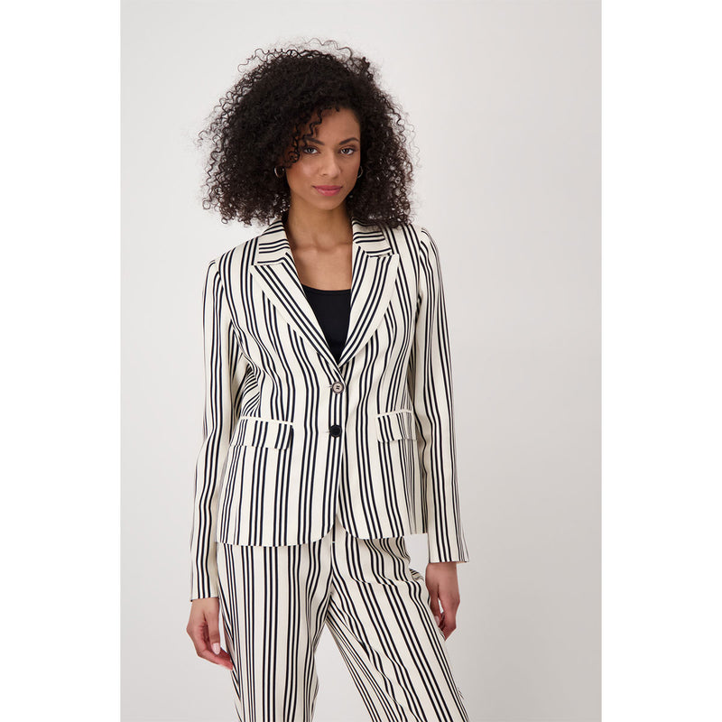 Lapel Collar Blazer Stripes - Black