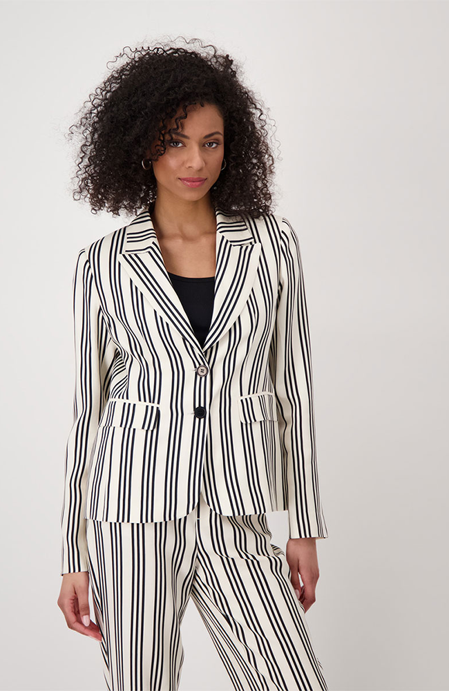 Lapel Collar Blazer Stripes - Black
