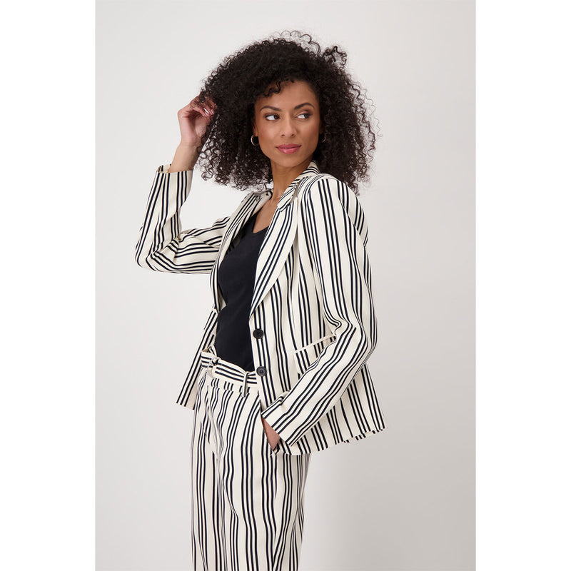 Lapel Collar Blazer Stripes - Black