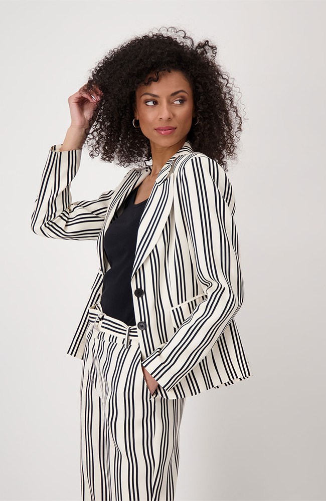 Lapel Collar Blazer Stripes - Black