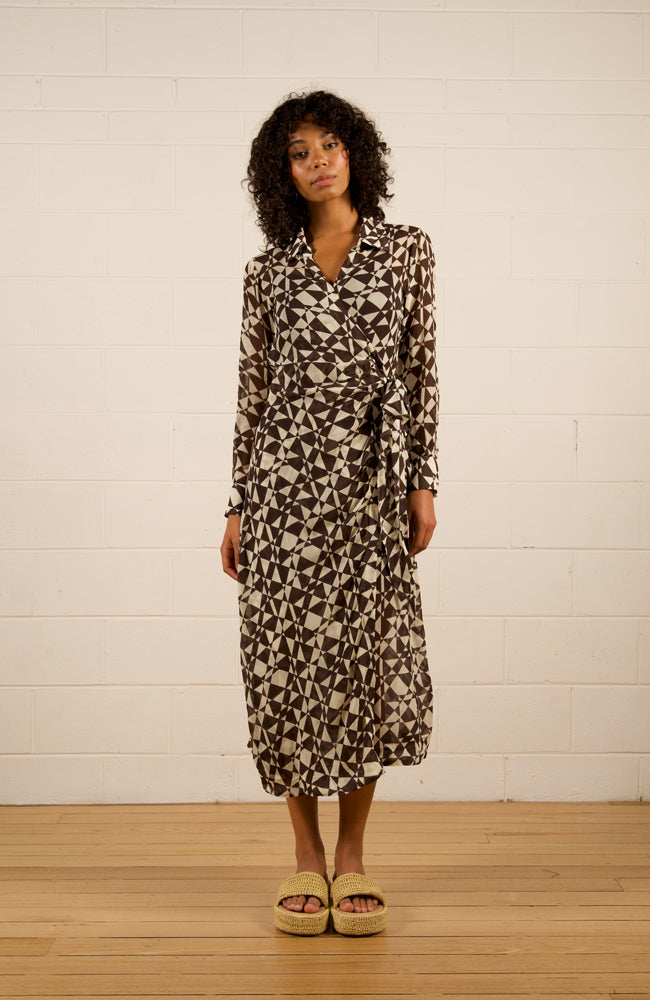 Selena Wrap Dress - Geo Lines