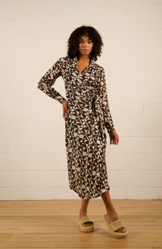 Selena Wrap Dress - Geo Lines