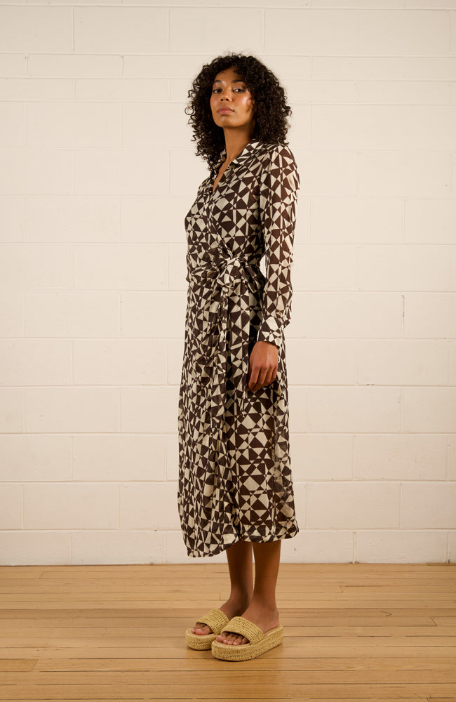 Selena Wrap Dress - Geo Lines