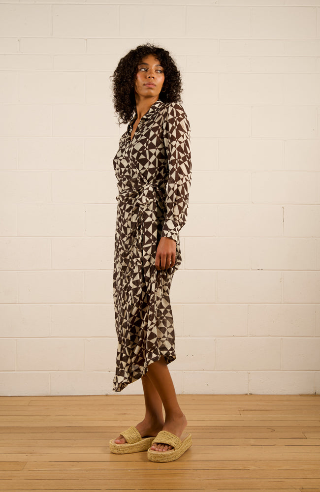 Selena Wrap Dress - Geo Lines