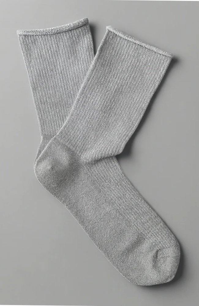 Glitter Lurex Socks - Light Grey/Silver
