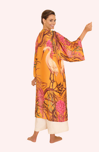 Kimono Gown Oriental Crane - Ochre