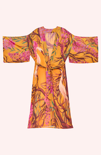 Kimono Gown Oriental Crane - Ochre