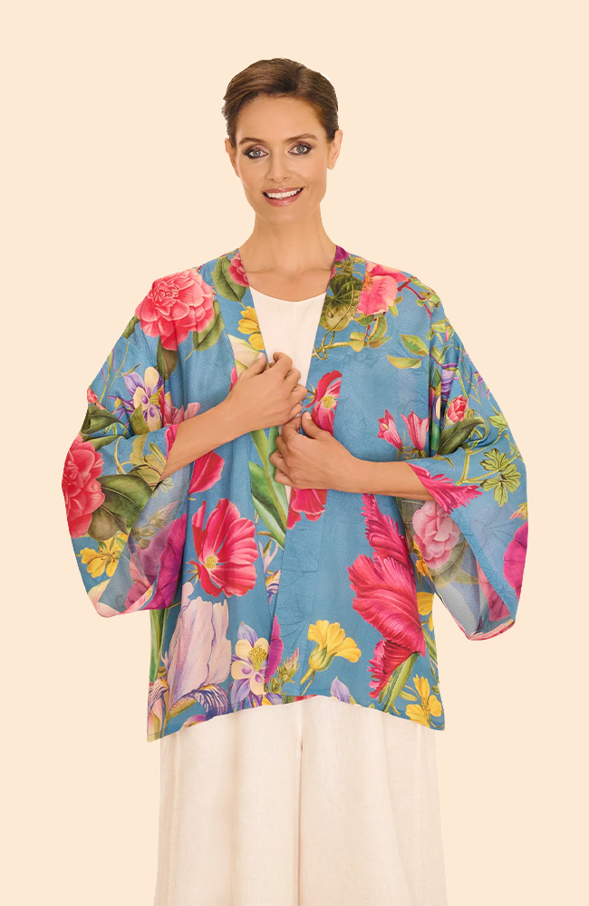 Kimono Jacket Floral Study - Denim