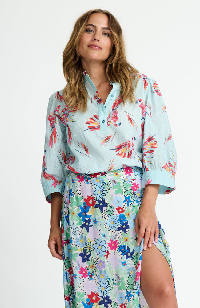Mia Parrots Blouse - Blue