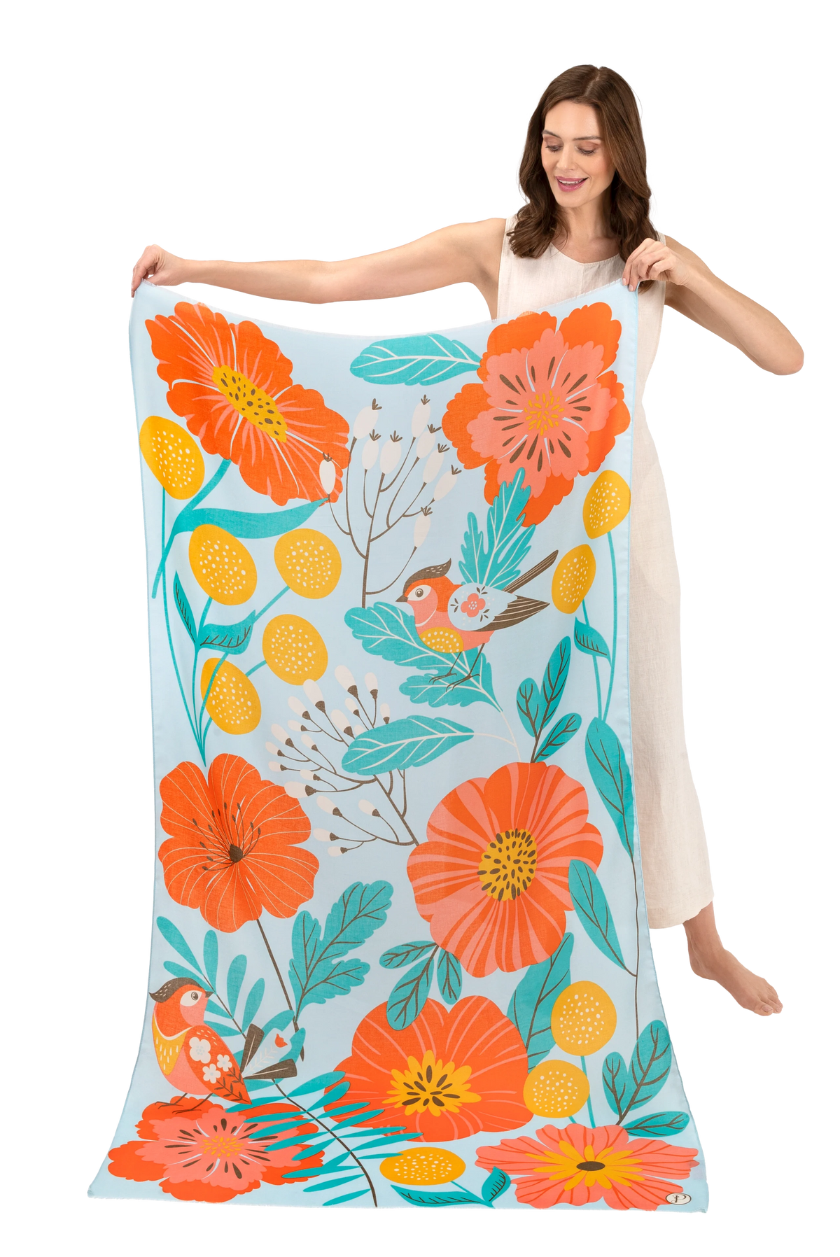 Print Scarf - Lovebirds in Poppy Field