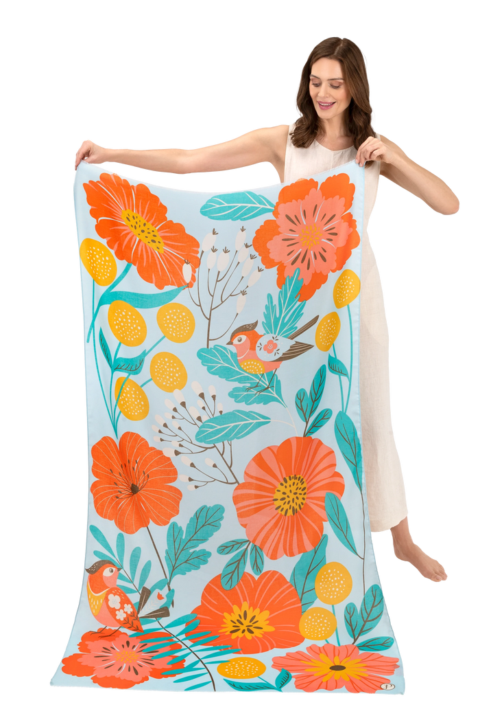 Print Scarf - Lovebirds in Poppy Field