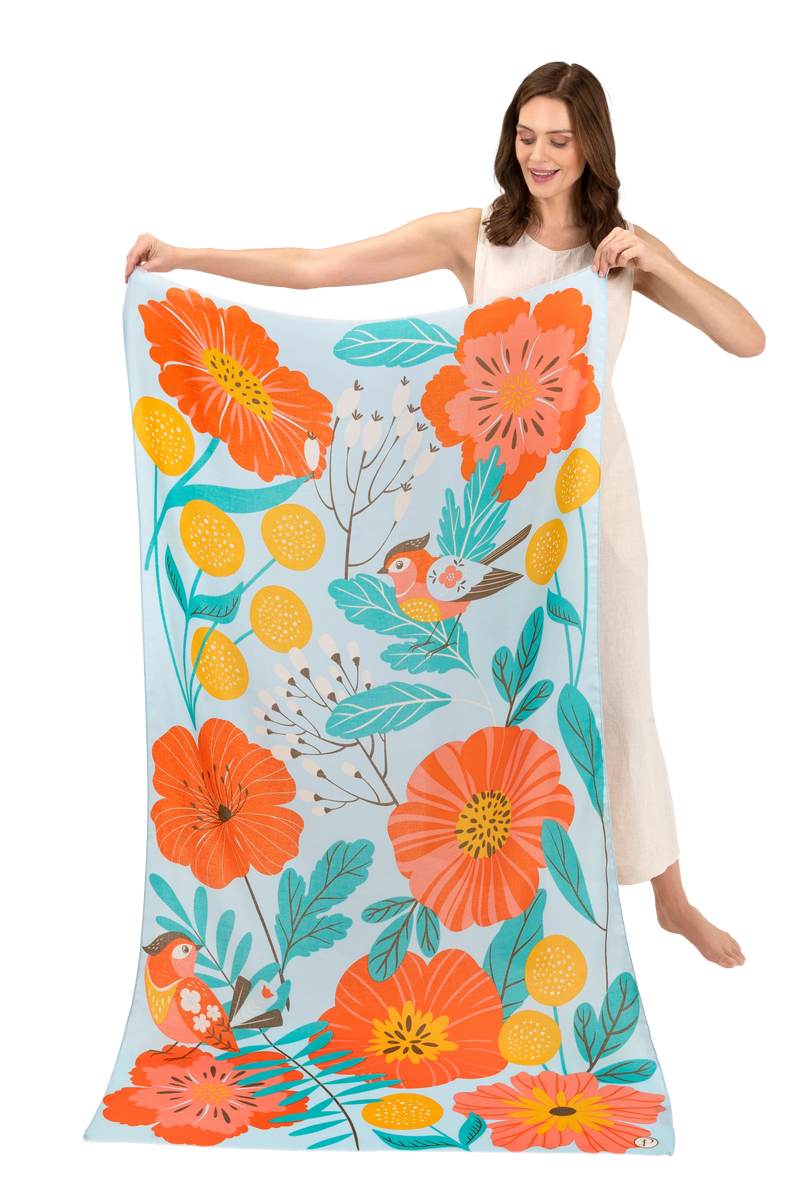 Print Scarf - Lovebirds in Poppy Field