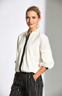 Contrast Zip Cardi - Ecru/Black