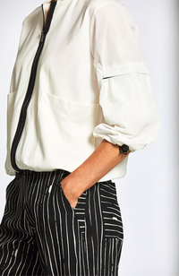 Contrast Zip Cardi - Ecru/Black