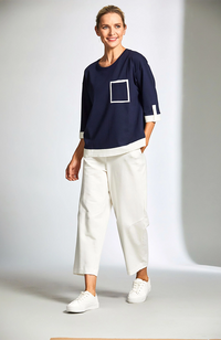 Contrast Panel Top - Navy/Ecru