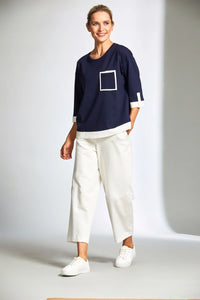 Contrast Panel Top - Navy/Ecru