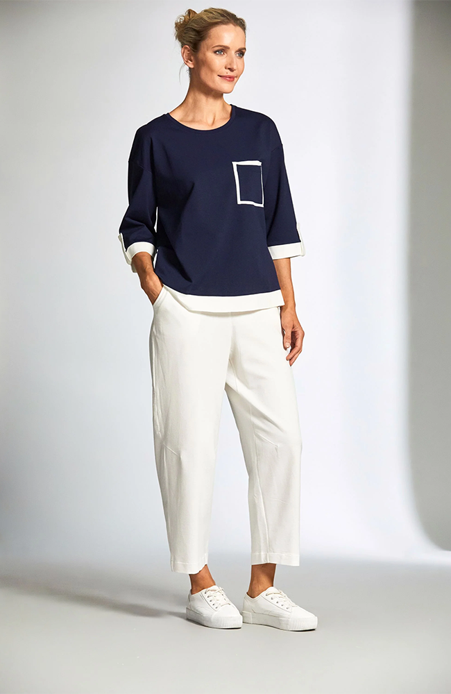 Contrast Panel Top - Navy/Ecru