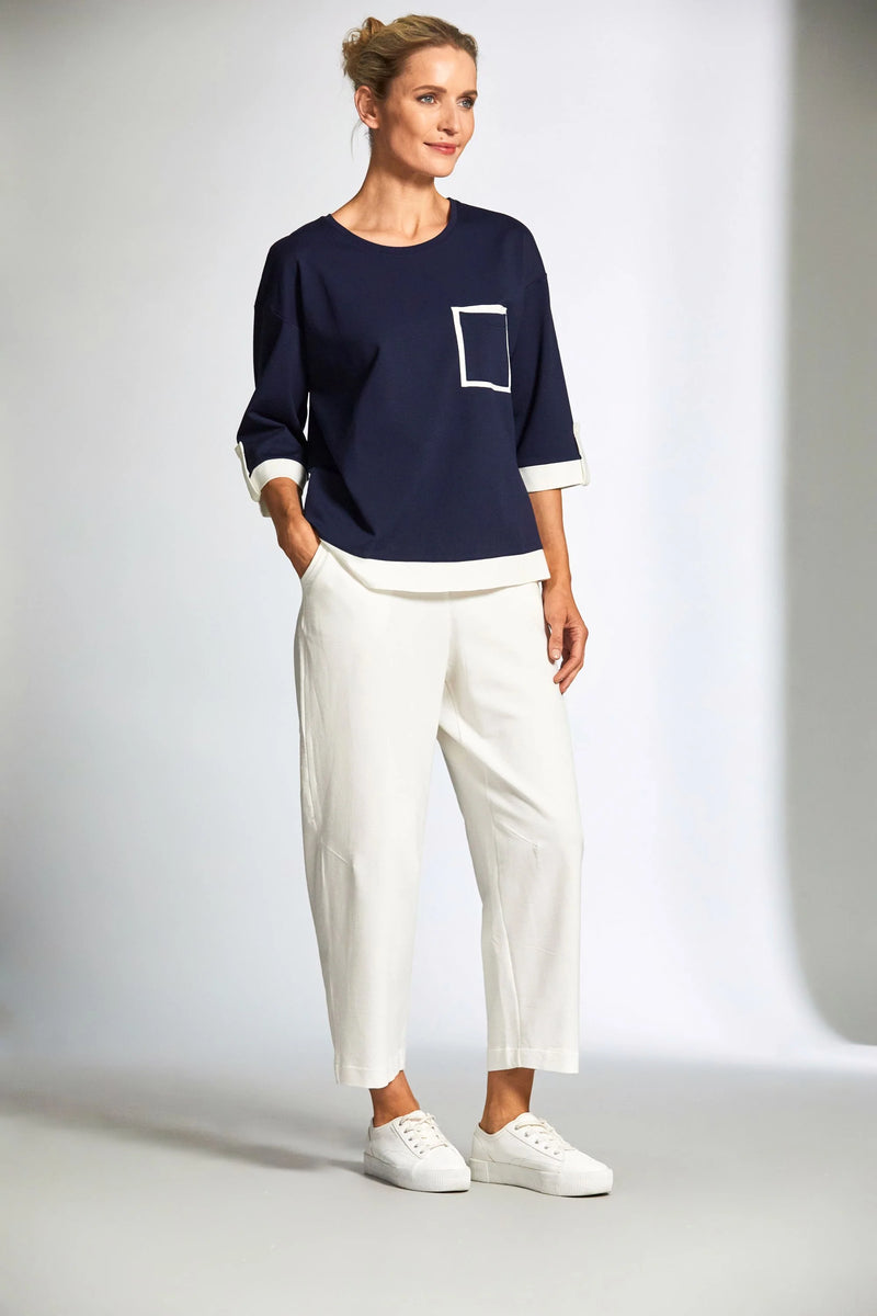 Contrast Panel Top - Navy/Ecru