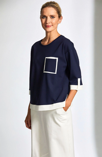 Contrast Panel Top - Navy/Ecru