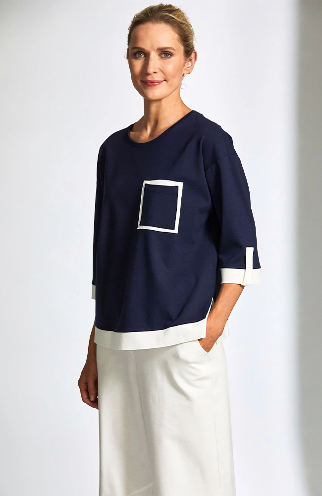 Contrast Panel Top - Navy/Ecru