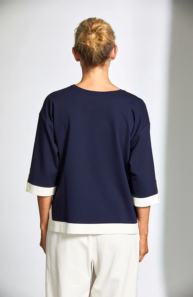 Contrast Panel Top - Navy/Ecru