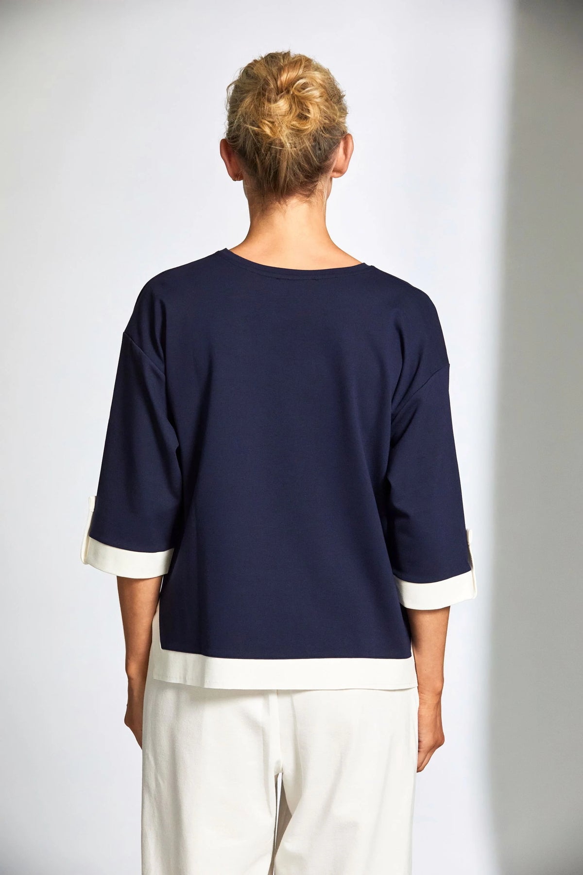 Contrast Panel Top - Navy/Ecru