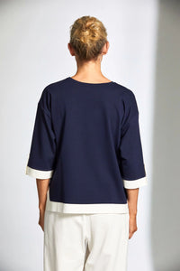 Contrast Panel Top - Navy/Ecru