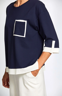 Contrast Panel Top - Navy/Ecru