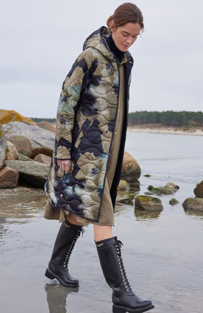 Long Quilted Jacket - Moss Print