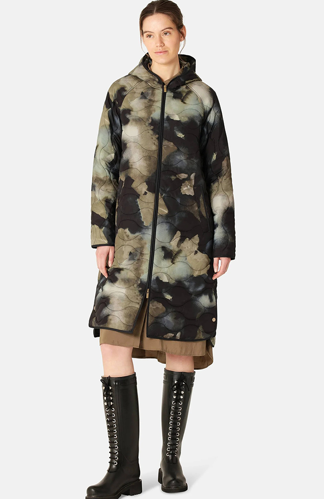 Long Quilted Jacket - Moss Print
