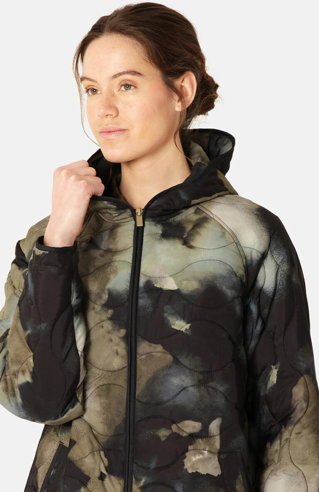 Long Quilted Jacket - Moss Print