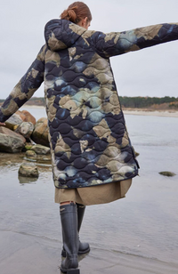 Long Quilted Jacket - Moss Print
