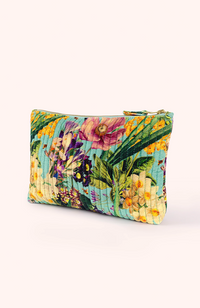 Quilted Velvet Zip Pouch - Spring Flora