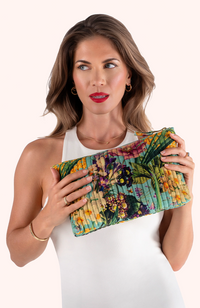 Quilted Velvet Zip Pouch - Spring Flora