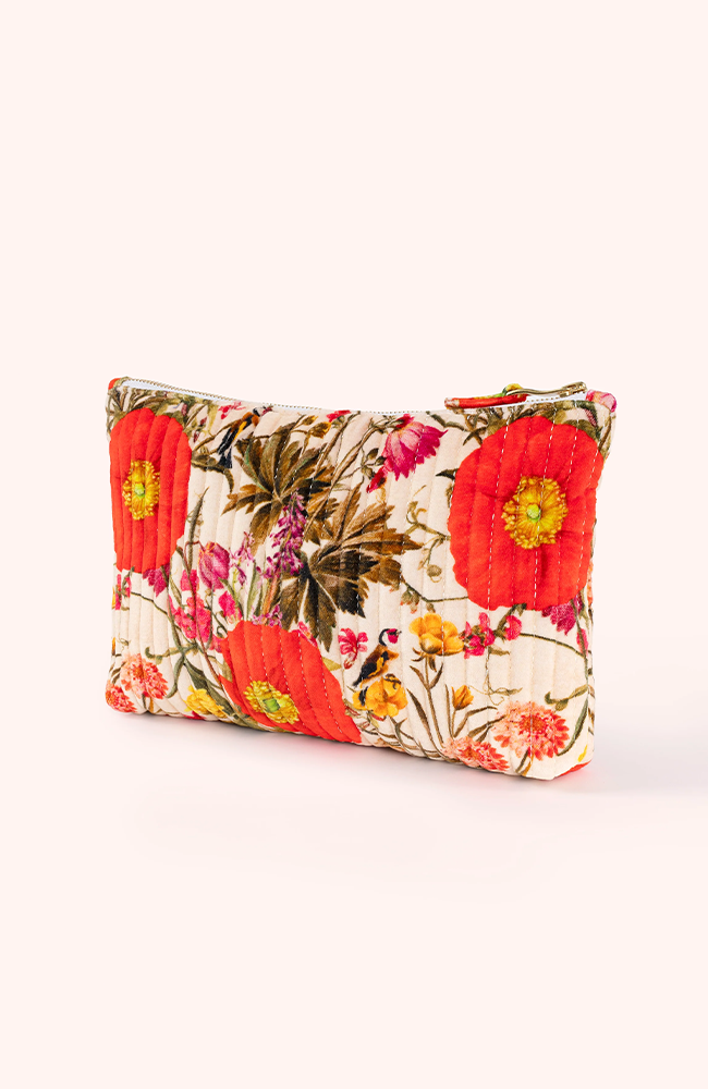 Quilted Velvet Zip Pouch - Fine Flowers
