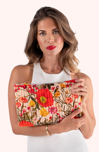 Quilted Velvet Zip Pouch - Fine Flowers