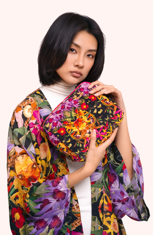 Quilted Wash Bag - Botanical Kaleidoscope