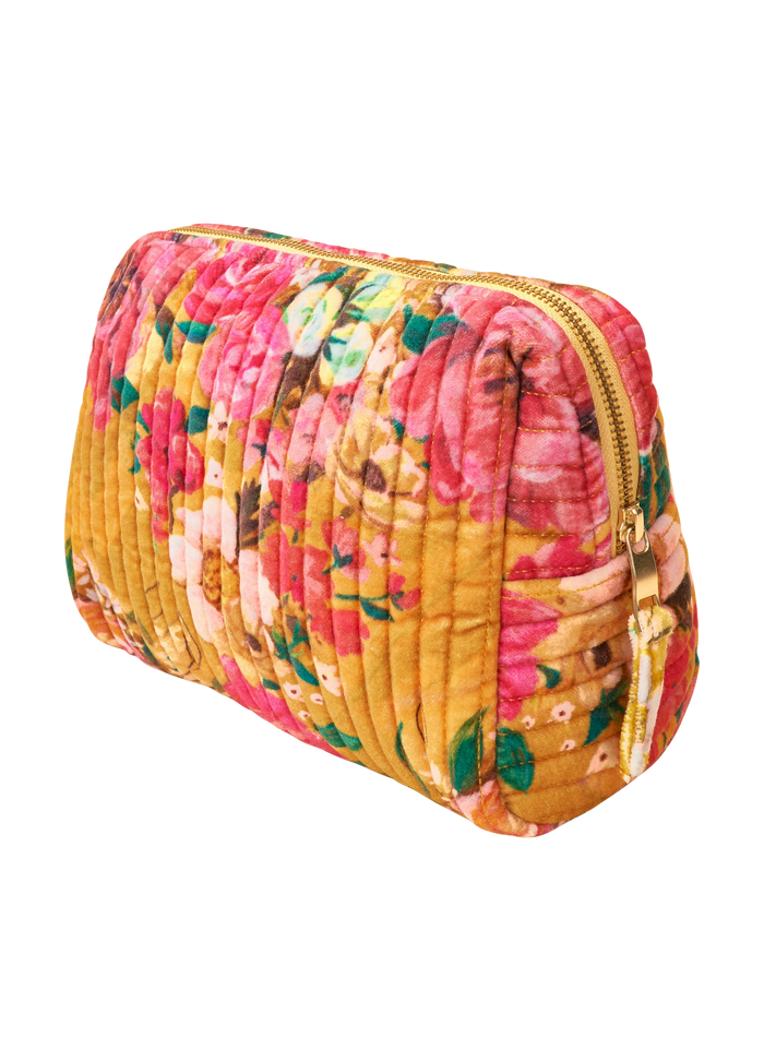 Quilted Washbag - Floral Mustard