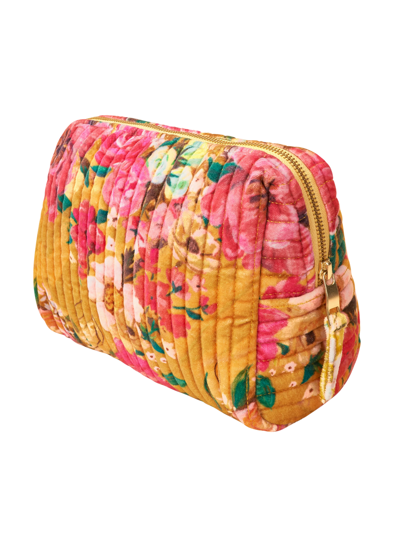Quilted Washbag - Floral Mustard