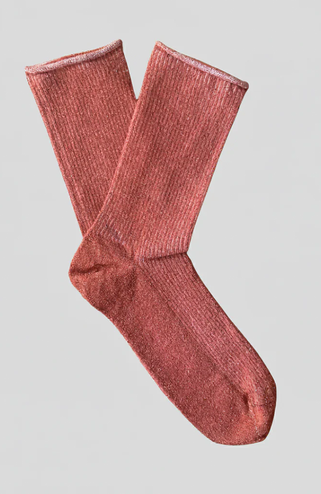 Glitter Lurex Socks - Brick