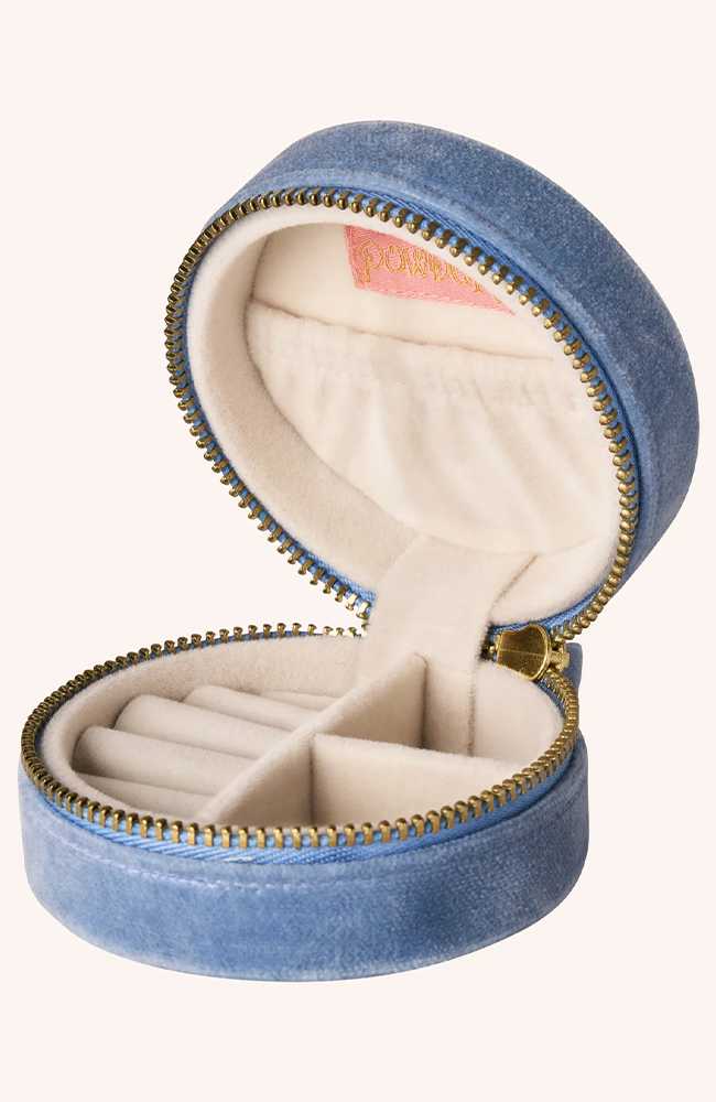 Round Velvet Jewellery Box - Lovely Mum - Denim