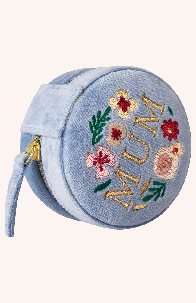 Round Velvet Jewellery Box - Lovely Mum - Denim