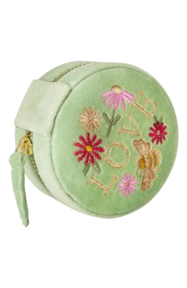 Round Velvet Jewellery Box - Love