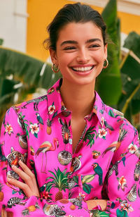 Tiffany Shirt - Pink Silk/Jungle Disco