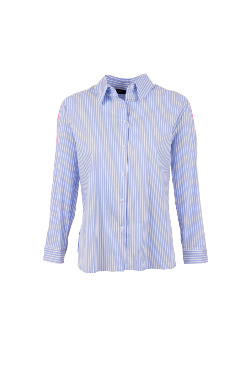 Stripe Shirt with Contrast Sleeve - Blue