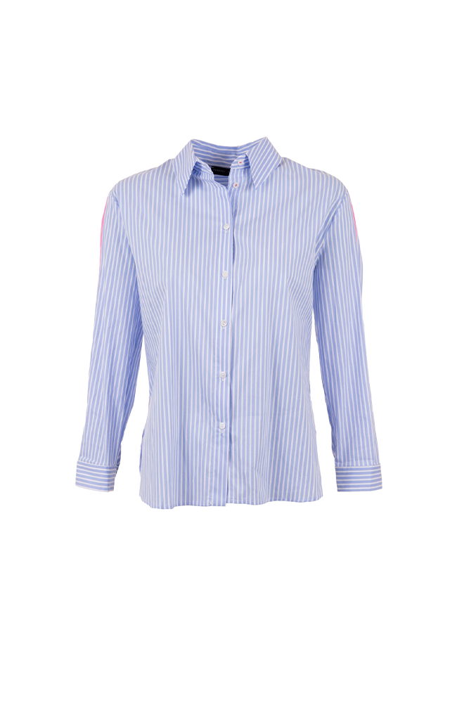 Stripe Shirt with Contrast Sleeve - Blue