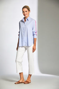 Stripe Shirt with Contrast Sleeve - Blue