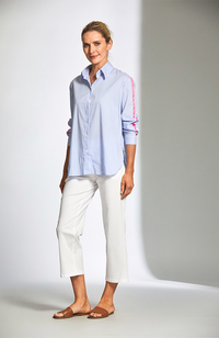 Stripe Shirt with Contrast Sleeve - Blue